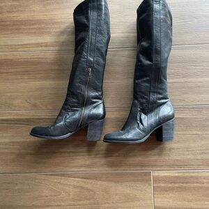 Black Leather Knee-High Boots